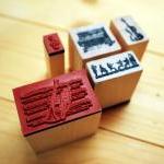 Wooden Rubber Stamp Box, Music Instrumental Set