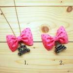 Bow Necklace, Pink Polka Dot, Carriage