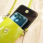 Iphone Case, Leather Bag With Strap, Lime Green