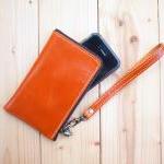 Leather Phone Bag, Slim Type, Hand Strap, Orange