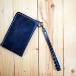 Leather Phone Bag, Slim Type, Hand Strap, Blue