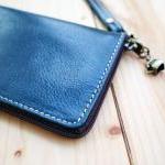 Leather Phone Bag, Slim Type, Hand Strap, Blue