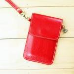 Iphone Case, Leather Bag With Hand Strap, Red
