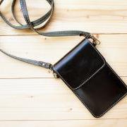 iPhone case, Leather bag with Strap, Black