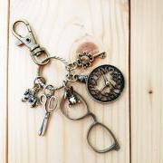 Charm Keychain, Glasses and Vintage Clock