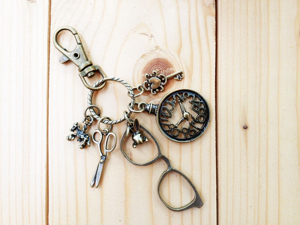 Charm Keychain, Glasses And Vintage Clock