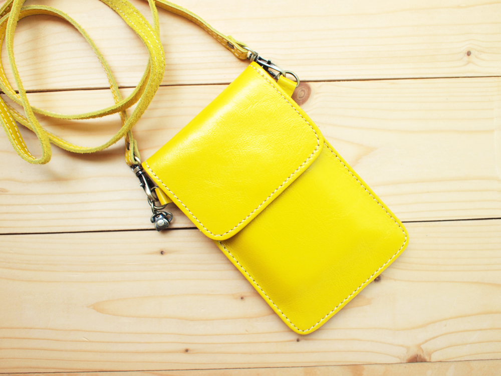 Iphone Case, Leather Bag With Strap, Yellow