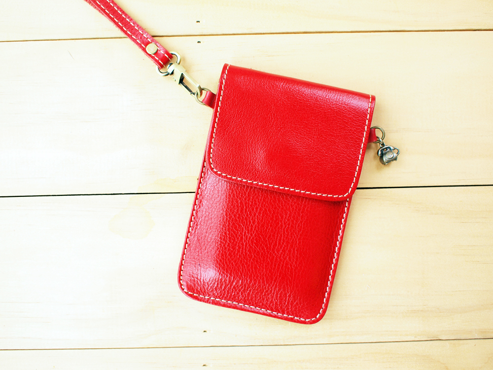 Iphone Case, Leather Bag With Hand Strap, Red